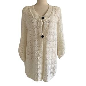 Chunky Knit Cardigan Wool Blend 3X Button Detail Grandmillennial Cozy Oversized